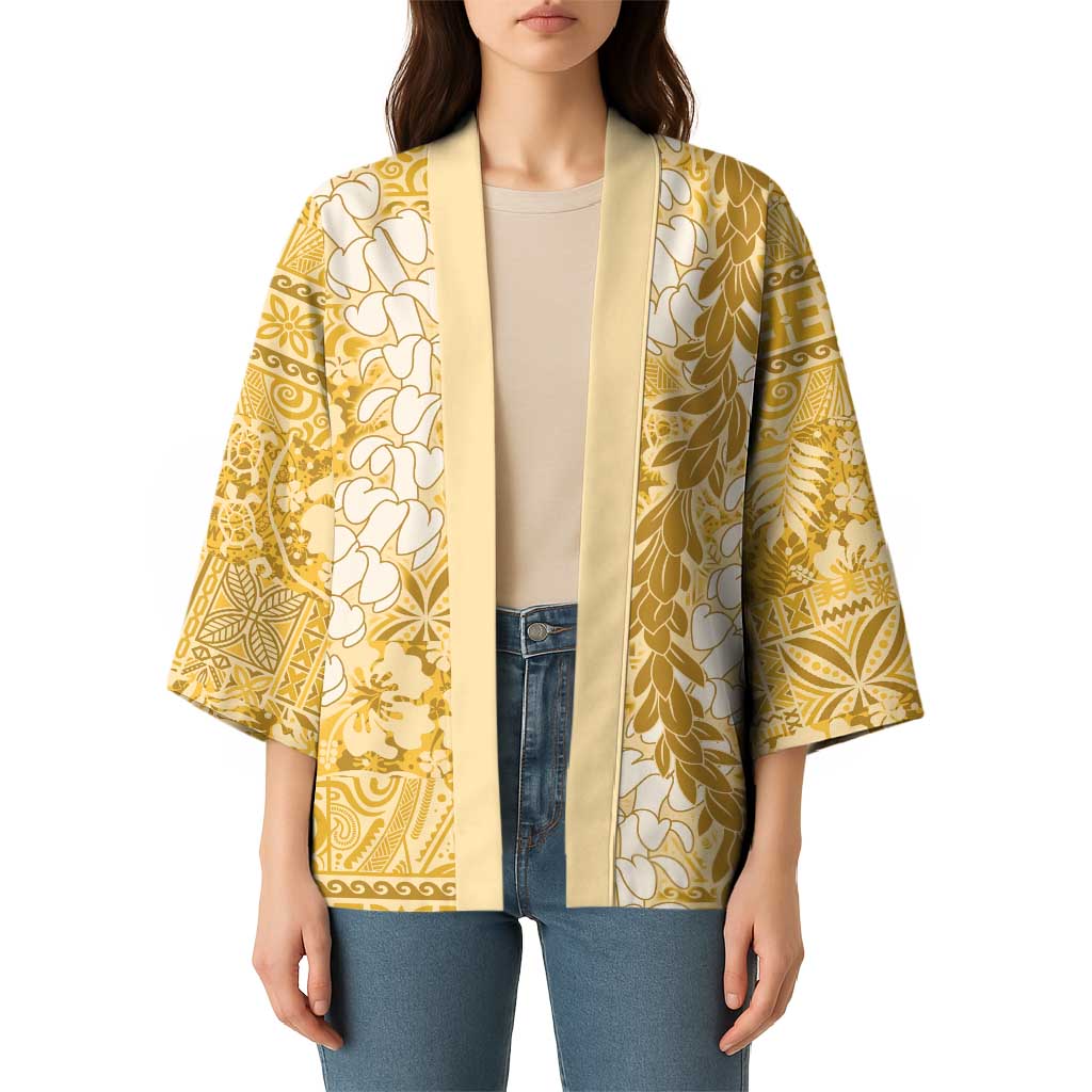 Gold Puakenikeni and Maile Lei Kimono Hawaiian Style Tribal Tapa Double Strand Lei LT9 - Polynesian Pride