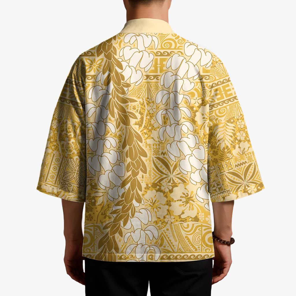 Gold Puakenikeni and Maile Lei Kimono Hawaiian Style Tribal Tapa Double Strand Lei LT9 - Polynesian Pride