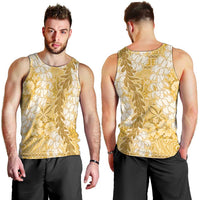 Gold Puakenikeni and Maile Lei Men Tank Top Hawaiian Style Tribal Tapa Double Strand Lei LT9 - Polynesian Pride