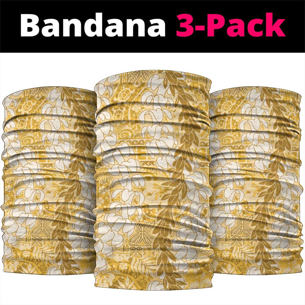 Gold Puakenikeni and Maile Lei Neck Gaiter Hawaiian Style Tribal Tapa Double Strand Lei LT9 package One Size: 25*50cm Gold - Polynesian Pride