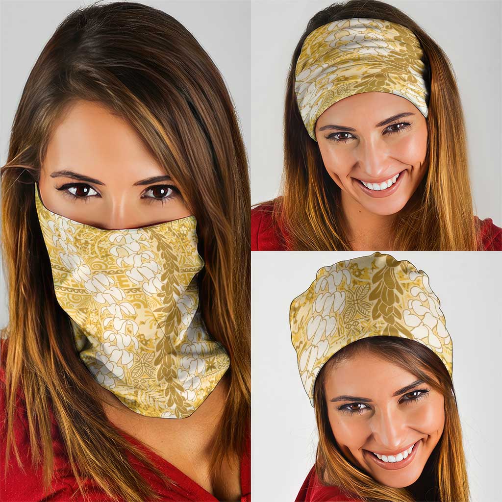 Gold Puakenikeni and Maile Lei Neck Gaiter Hawaiian Style Tribal Tapa Double Strand Lei LT9 - Polynesian Pride