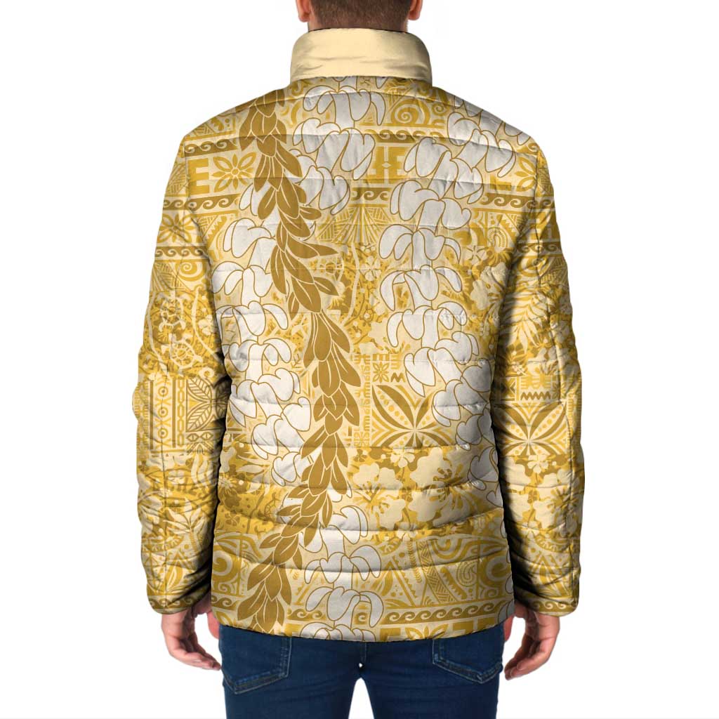 Gold Puakenikeni and Maile Lei Padded Jacket Hawaiian Style Tribal Tapa Double Strand Lei LT9 - Polynesian Pride