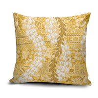 Gold Puakenikeni and Maile Lei Pillow Cover Hawaiian Style Tribal Tapa Double Strand Lei LT9 Gold - Polynesian Pride
