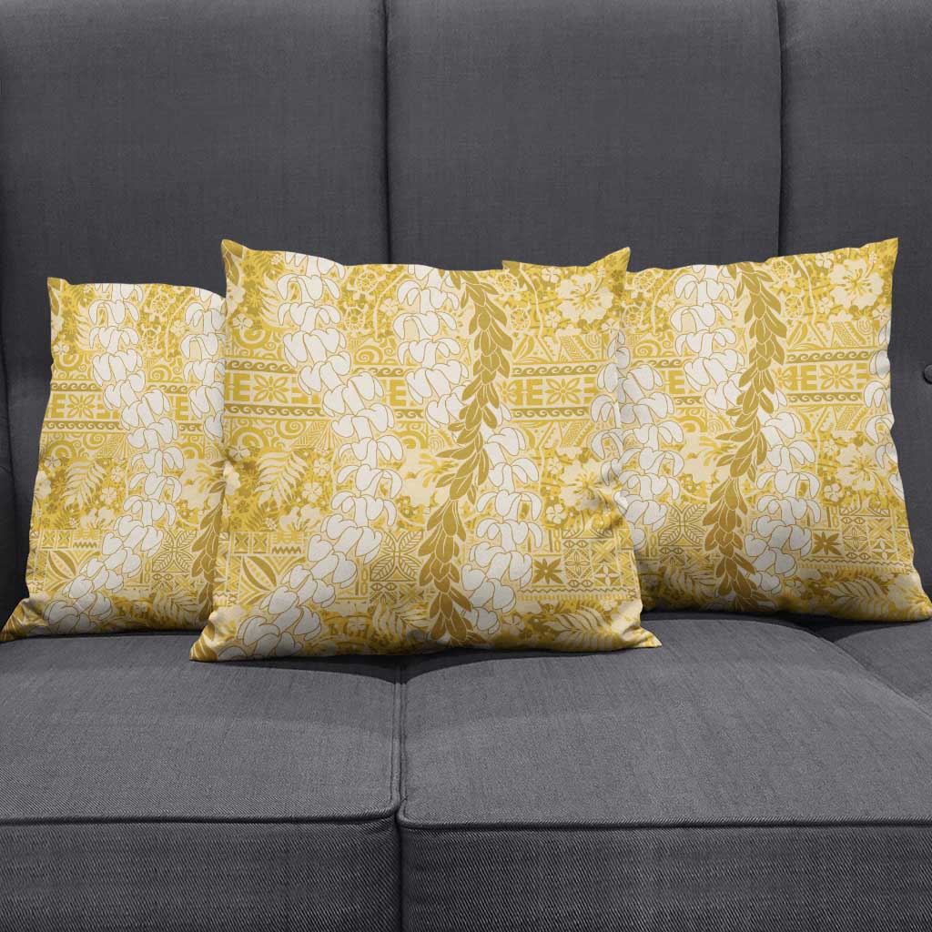 Gold Puakenikeni and Maile Lei Pillow Cover Hawaiian Style Tribal Tapa Double Strand Lei LT9 - Polynesian Pride