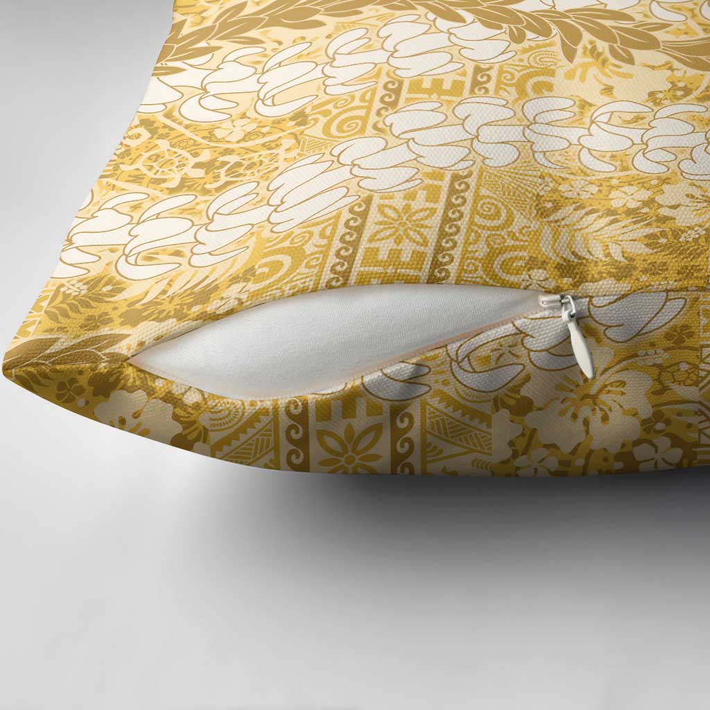 Gold Puakenikeni and Maile Lei Pillow Cover Hawaiian Style Tribal Tapa Double Strand Lei LT9 - Polynesian Pride
