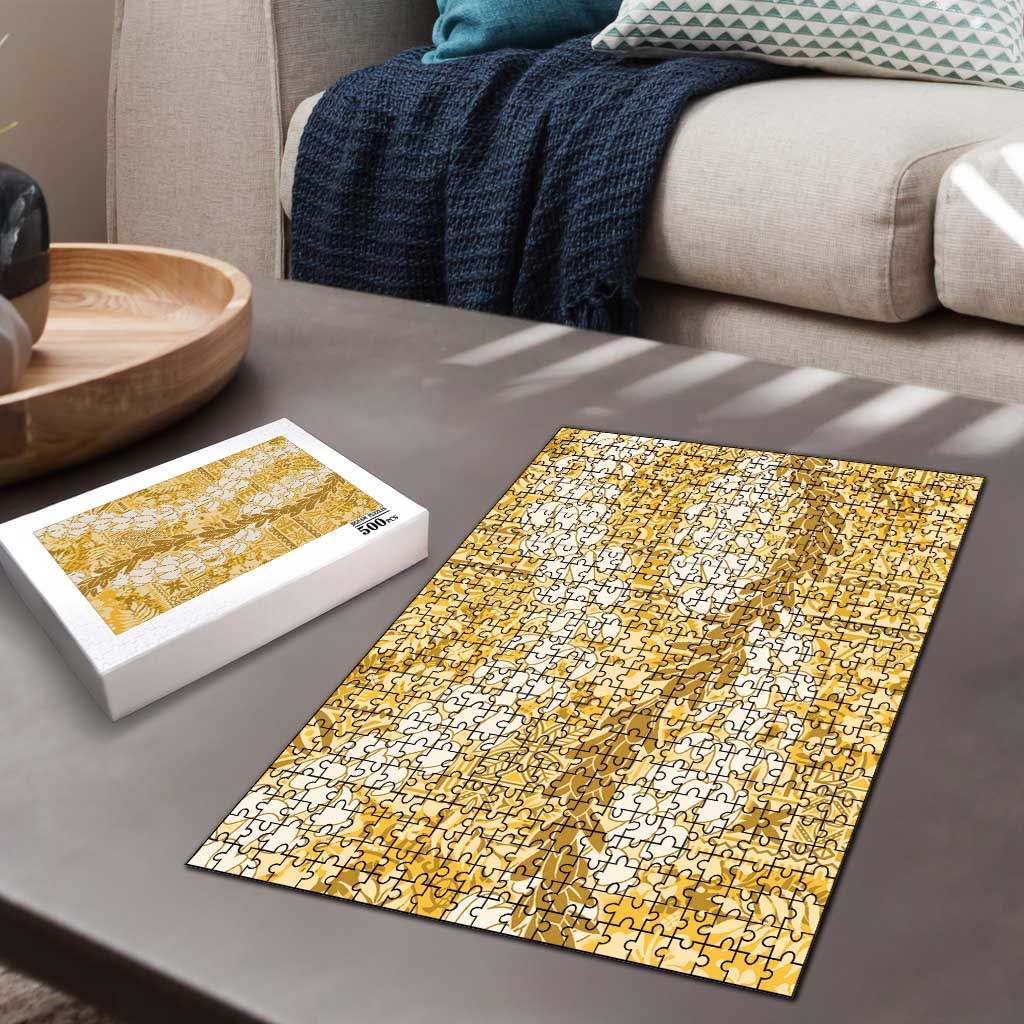 Gold Puakenikeni and Maile Lei Puzzle Hawaiian Style Tribal Tapa Double Strand Lei LT9 - Polynesian Pride