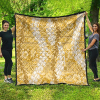 Gold Puakenikeni and Maile Lei Quilt Hawaiian Style Tribal Tapa Double Strand Lei LT9 - Polynesian Pride