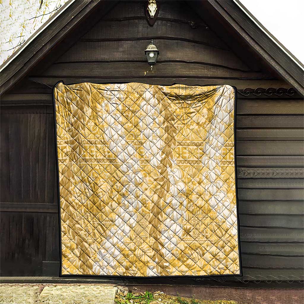Gold Puakenikeni and Maile Lei Quilt Hawaiian Style Tribal Tapa Double Strand Lei LT9 - Polynesian Pride