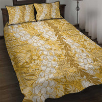 Gold Puakenikeni and Maile Lei Quilt Bed Set Hawaiian Style Tribal Tapa Double Strand Lei LT9 Gold - Polynesian Pride