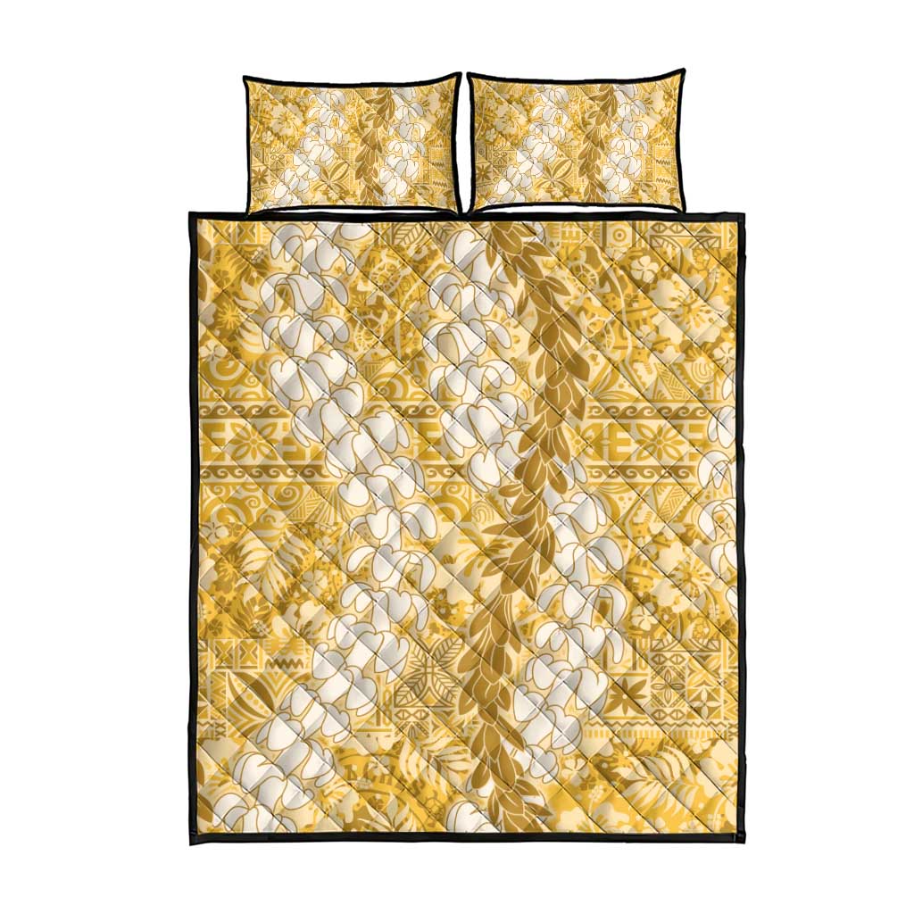 Gold Puakenikeni and Maile Lei Quilt Bed Set Hawaiian Style Tribal Tapa Double Strand Lei LT9 - Polynesian Pride