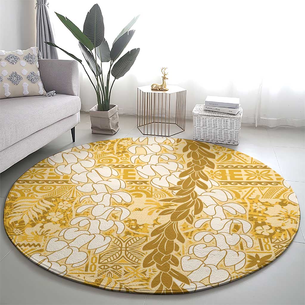 Gold Puakenikeni and Maile Lei Round Carpet Hawaiian Style Tribal Tapa Double Strand Lei LT9 - Polynesian Pride