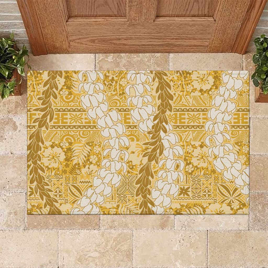 Gold Puakenikeni and Maile Lei Rubber Doormat Hawaiian Style Tribal Tapa Double Strand Lei LT9 Gold - Polynesian Pride