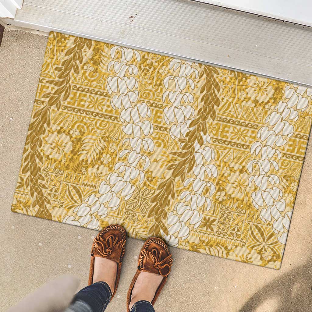 Gold Puakenikeni and Maile Lei Rubber Doormat Hawaiian Style Tribal Tapa Double Strand Lei LT9 - Polynesian Pride