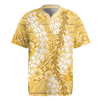 Gold Puakenikeni and Maile Lei Rugby Jersey Hawaiian Style Tribal Tapa Double Strand Lei LT9 Gold - Polynesian Pride
