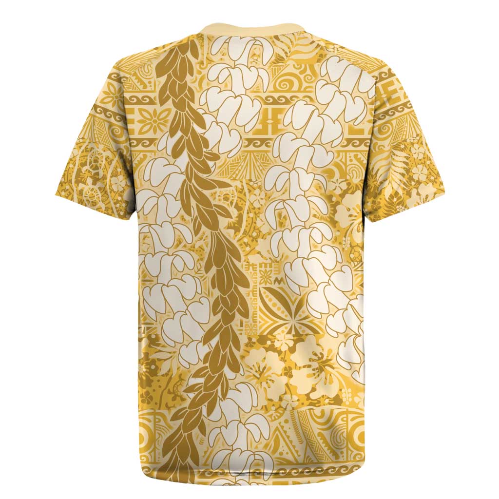 Gold Puakenikeni and Maile Lei Rugby Jersey Hawaiian Style Tribal Tapa Double Strand Lei LT9 - Polynesian Pride