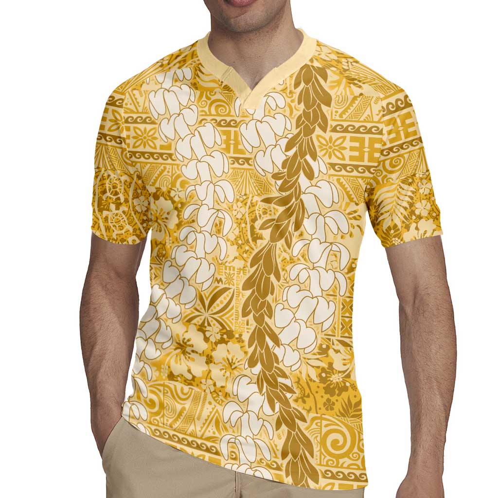 Gold Puakenikeni and Maile Lei Rugby Jersey Hawaiian Style Tribal Tapa Double Strand Lei LT9 - Polynesian Pride