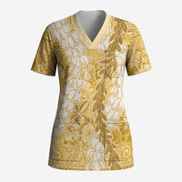 Gold Puakenikeni and Maile Lei Scrub Top Hawaiian Style Tribal Tapa Double Strand Lei LT9 Adult Gold - Polynesian Pride