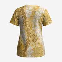 Gold Puakenikeni and Maile Lei Scrub Top Hawaiian Style Tribal Tapa Double Strand Lei LT9 - Polynesian Pride