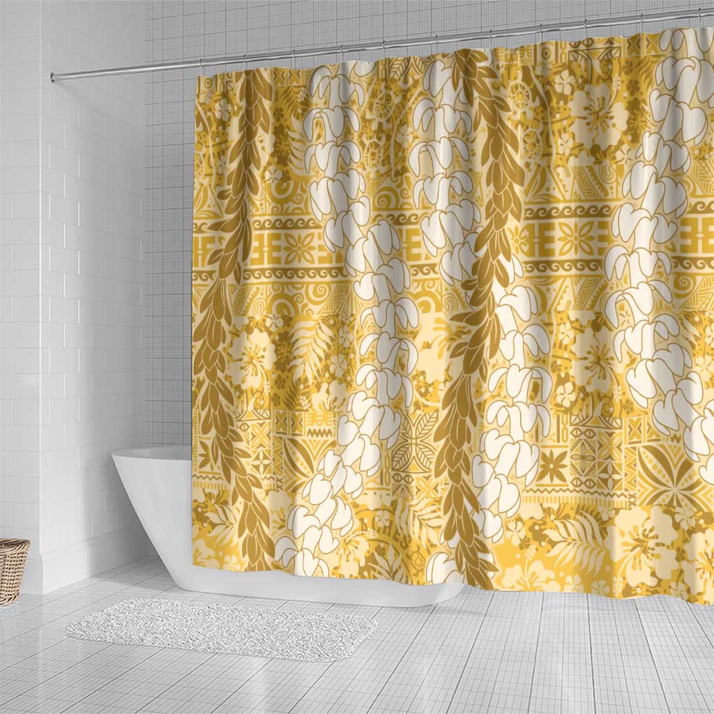 Gold Puakenikeni and Maile Lei Shower Curtain Hawaiian Style Tribal Tapa Double Strand Lei LT9 - Polynesian Pride