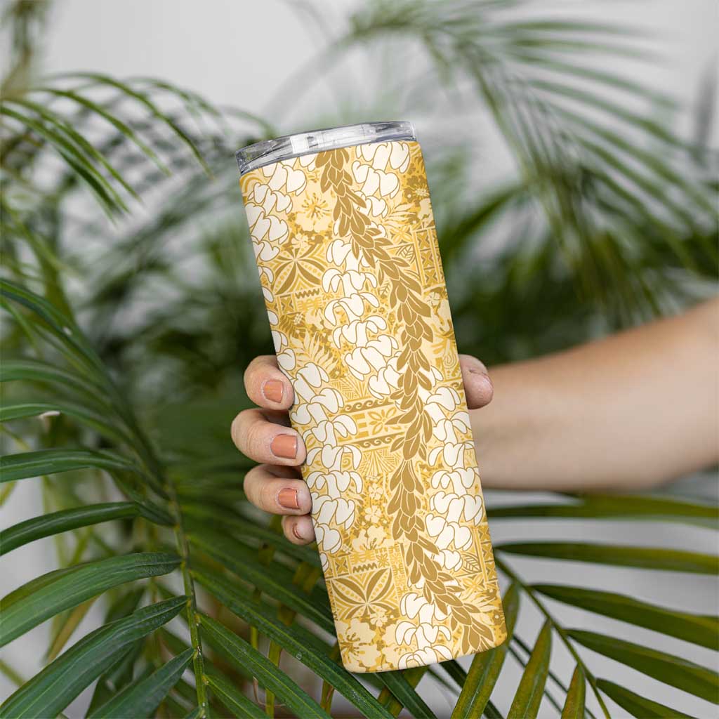 Gold Puakenikeni and Maile Lei Skinny Tumbler Hawaiian Style Tribal Tapa Double Strand Lei LT9 - Polynesian Pride