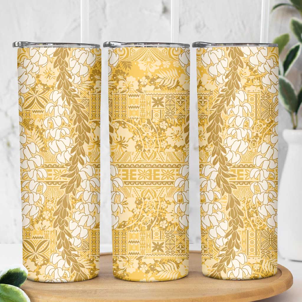 Gold Puakenikeni and Maile Lei Skinny Tumbler Hawaiian Style Tribal Tapa Double Strand Lei LT9 - Polynesian Pride