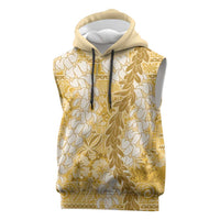Gold Puakenikeni and Maile Lei Sleeveless Hoodie Hawaiian Style Tribal Tapa Double Strand Lei LT9 Gold - Polynesian Pride