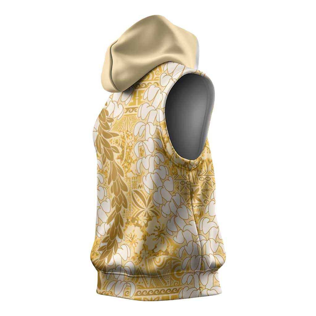 Gold Puakenikeni and Maile Lei Sleeveless Hoodie Hawaiian Style Tribal Tapa Double Strand Lei LT9 - Polynesian Pride