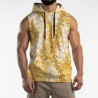 Gold Puakenikeni and Maile Lei Sleeveless Hoodie Hawaiian Style Tribal Tapa Double Strand Lei LT9 - Polynesian Pride