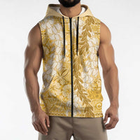 Gold Puakenikeni and Maile Lei Sleeveless Zip Hoodie Hawaiian Style Tribal Tapa Double Strand Lei LT9 - Polynesian Pride