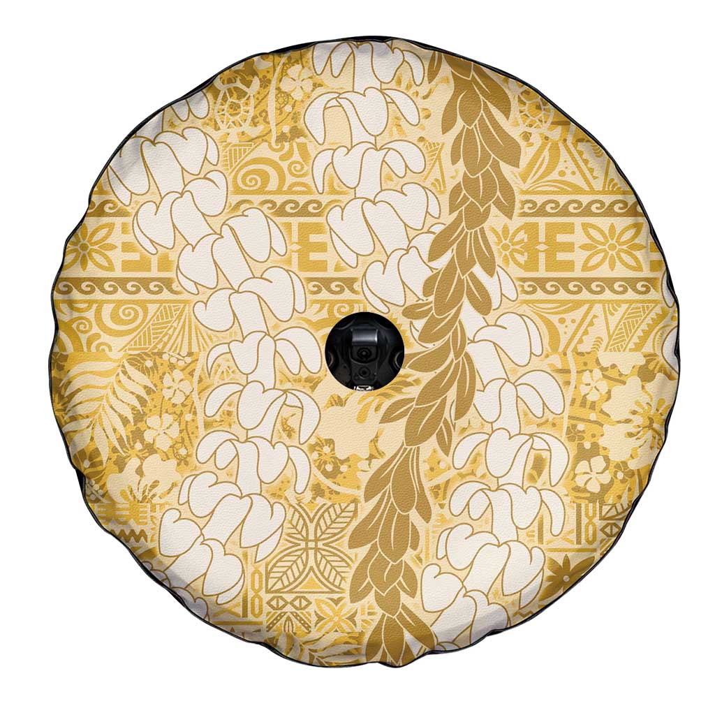 Gold Puakenikeni and Maile Lei Spare Tire Cover Hawaiian Style Tribal Tapa Double Strand Lei LT9 - Polynesian Pride