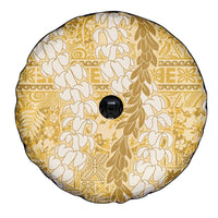 Gold Puakenikeni and Maile Lei Spare Tire Cover Hawaiian Style Tribal Tapa Double Strand Lei LT9 - Polynesian Pride