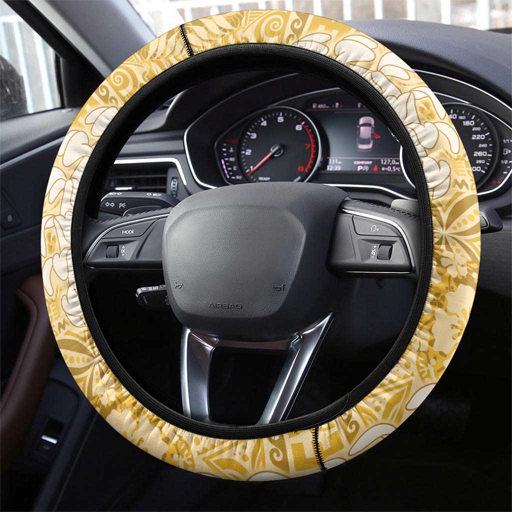 Gold Puakenikeni and Maile Lei Steering Wheel Cover Hawaiian Style Tribal Tapa Double Strand Lei LT9 - Polynesian Pride
