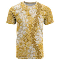 Gold Puakenikeni and Maile Lei T Shirt Hawaiian Style Tribal Tapa Double Strand Lei LT9 Gold - Polynesian Pride