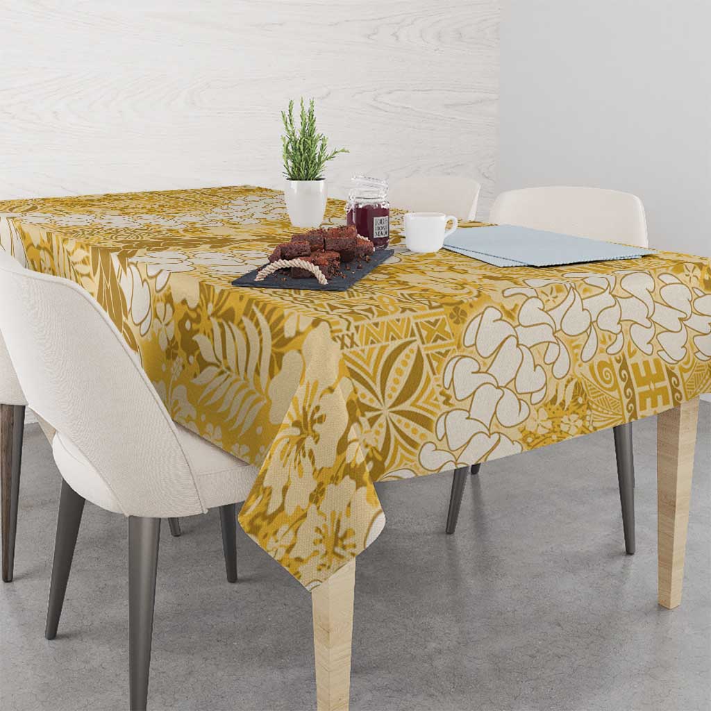 Gold Puakenikeni and Maile Lei Tablecloth Hawaiian Style Tribal Tapa Double Strand Lei LT9 - Polynesian Pride