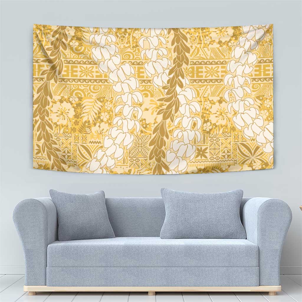 Gold Puakenikeni and Maile Lei Tapestry Hawaiian Style Tribal Tapa Double Strand Lei LT9 - Polynesian Pride