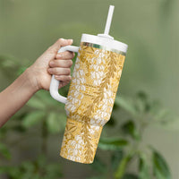 Gold Puakenikeni and Maile Lei Tumbler With Handle Hawaiian Style Tribal Tapa Double Strand Lei LT9 - Polynesian Pride