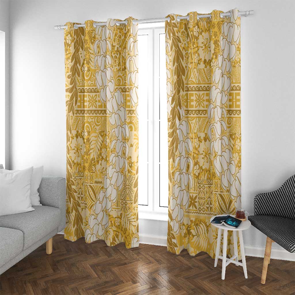 Gold Puakenikeni and Maile Lei Window Curtain Hawaiian Style Tribal Tapa Double Strand Lei LT9 With Grommets Gold - Polynesian Pride
