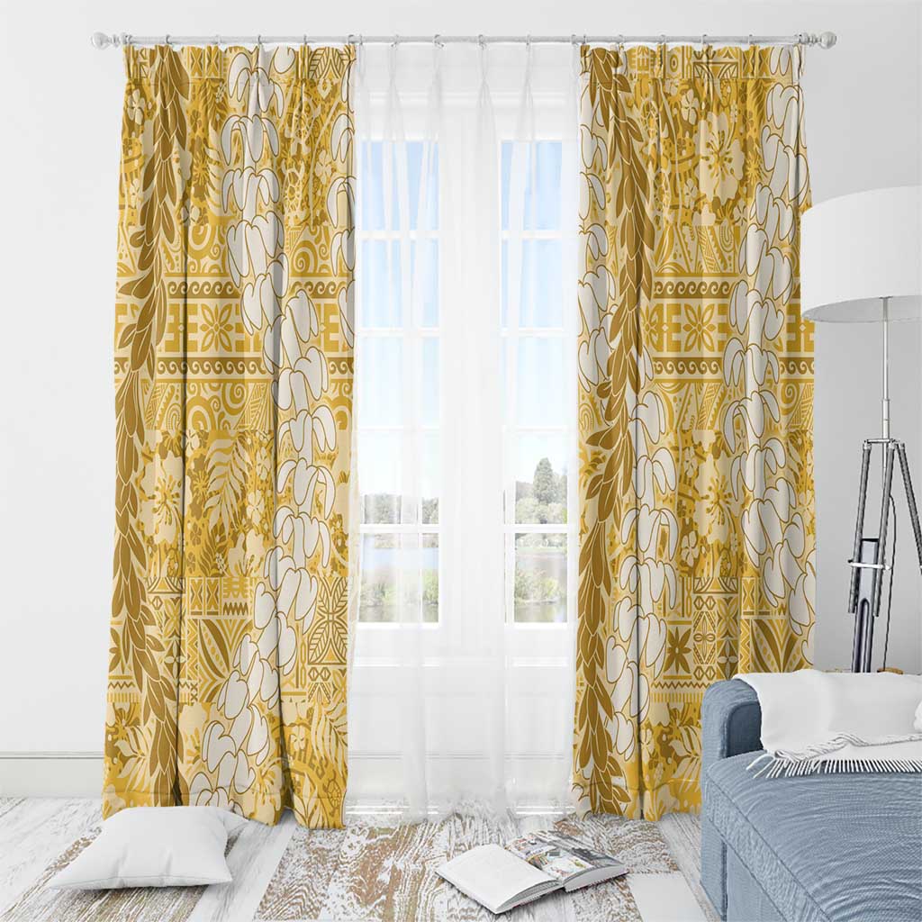 Gold Puakenikeni and Maile Lei Window Curtain Hawaiian Style Tribal Tapa Double Strand Lei LT9 - Polynesian Pride