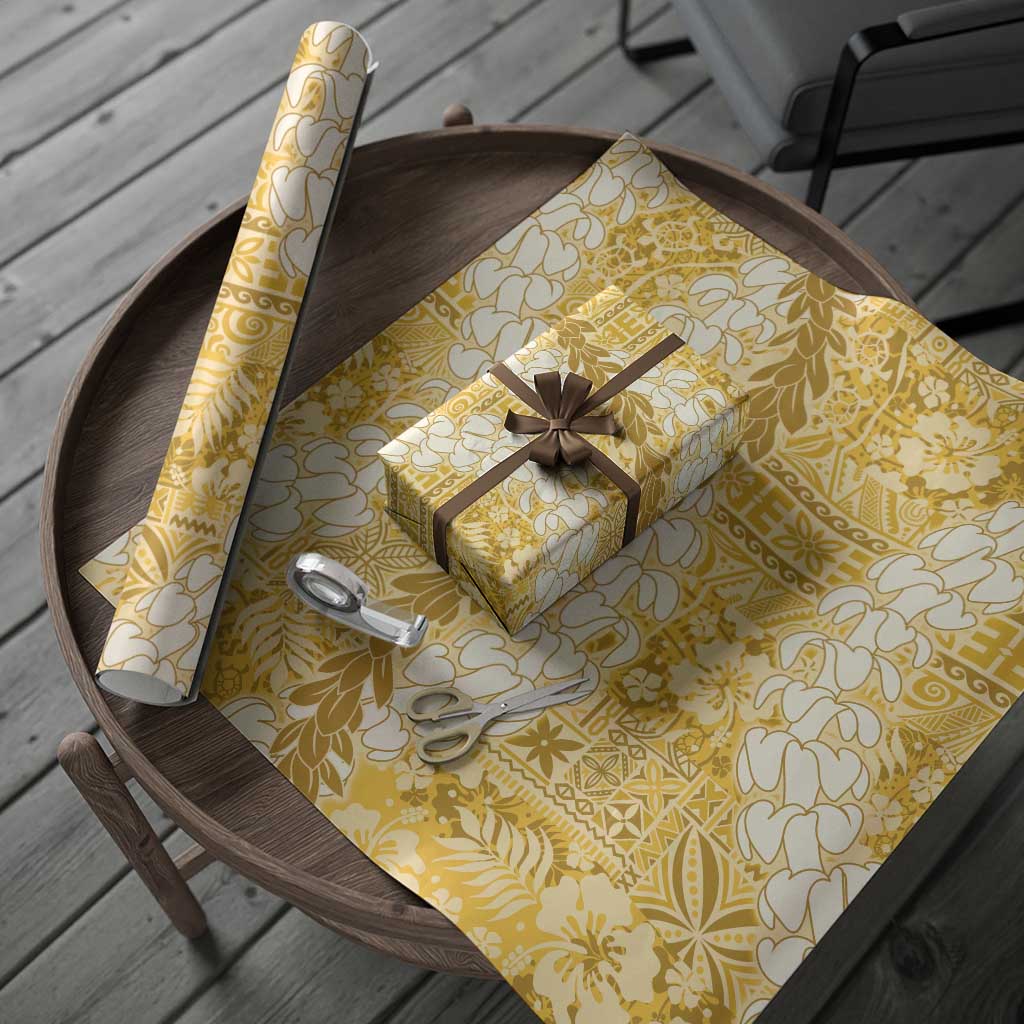 Gold Puakenikeni and Maile Lei Wrapping Paper Hawaiian Style Tribal Tapa Double Strand Lei LT9 - Polynesian Pride