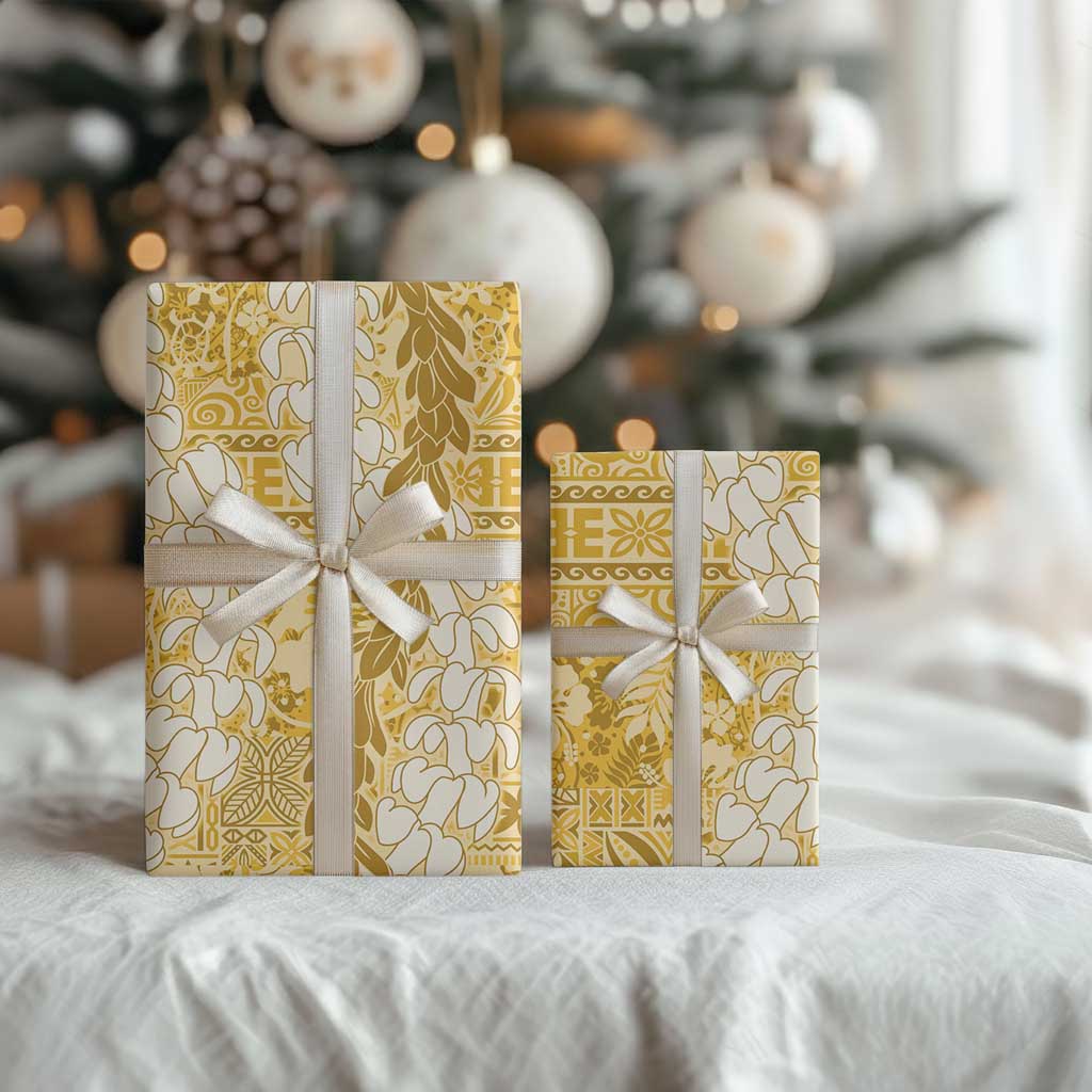 Gold Puakenikeni and Maile Lei Wrapping Paper Hawaiian Style Tribal Tapa Double Strand Lei LT9 - Polynesian Pride