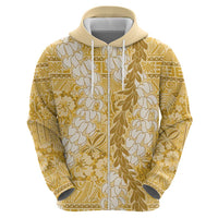 Gold Puakenikeni and Maile Lei Zip Hoodie Hawaiian Style Tribal Tapa Double Strand Lei LT9 - Polynesian Pride