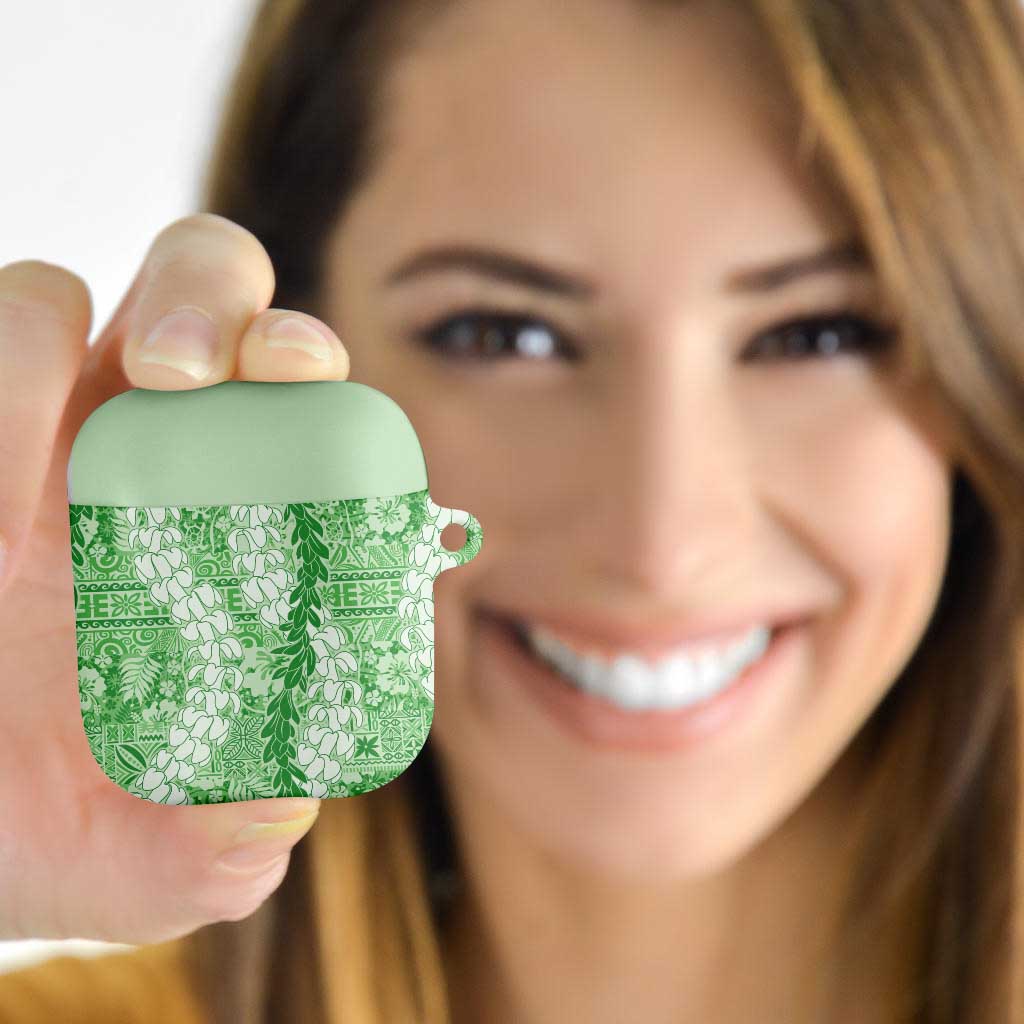 Green Puakenikeni and Maile Lei AirPods Case Hawaiian Style Tribal Tapa Double Strand Lei - Polynesian Pride
