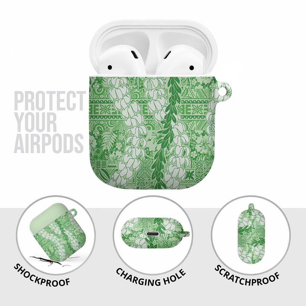 Green Puakenikeni and Maile Lei AirPods Case Hawaiian Style Tribal Tapa Double Strand Lei LT9 - Polynesian Pride