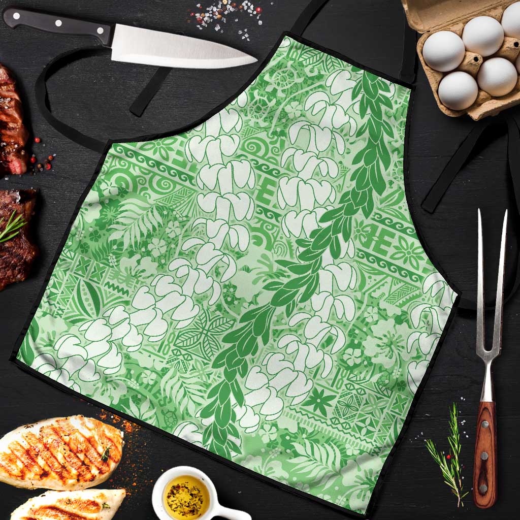 Green Puakenikeni and Maile Lei Apron Hawaiian Style Tribal Tapa Double Strand Lei LT9 Green - Polynesian Pride