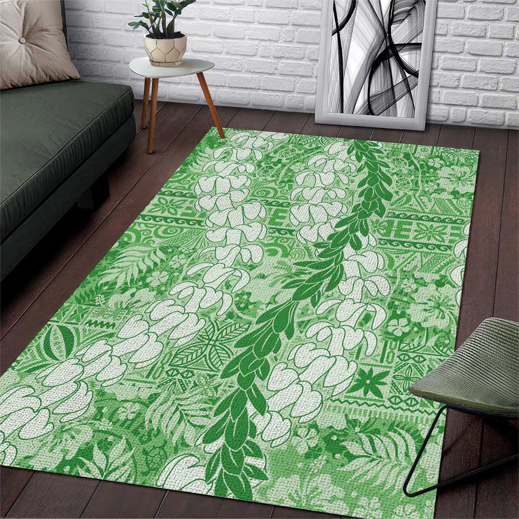 Green Puakenikeni and Maile Lei Area Rug Hawaiian Style Tribal Tapa Double Strand Lei LT9 Green - Polynesian Pride