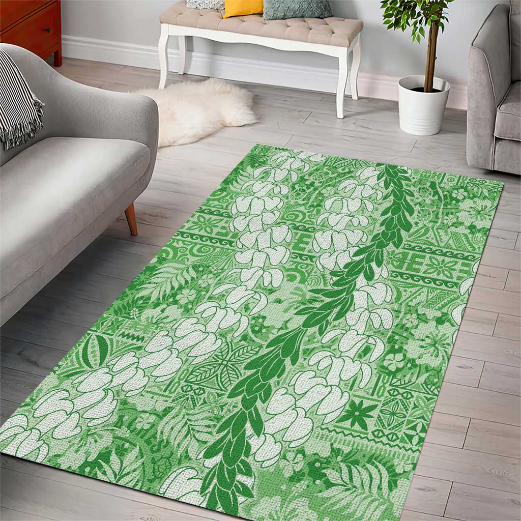 Green Puakenikeni and Maile Lei Area Rug Hawaiian Style Tribal Tapa Double Strand Lei LT9 - Polynesian Pride