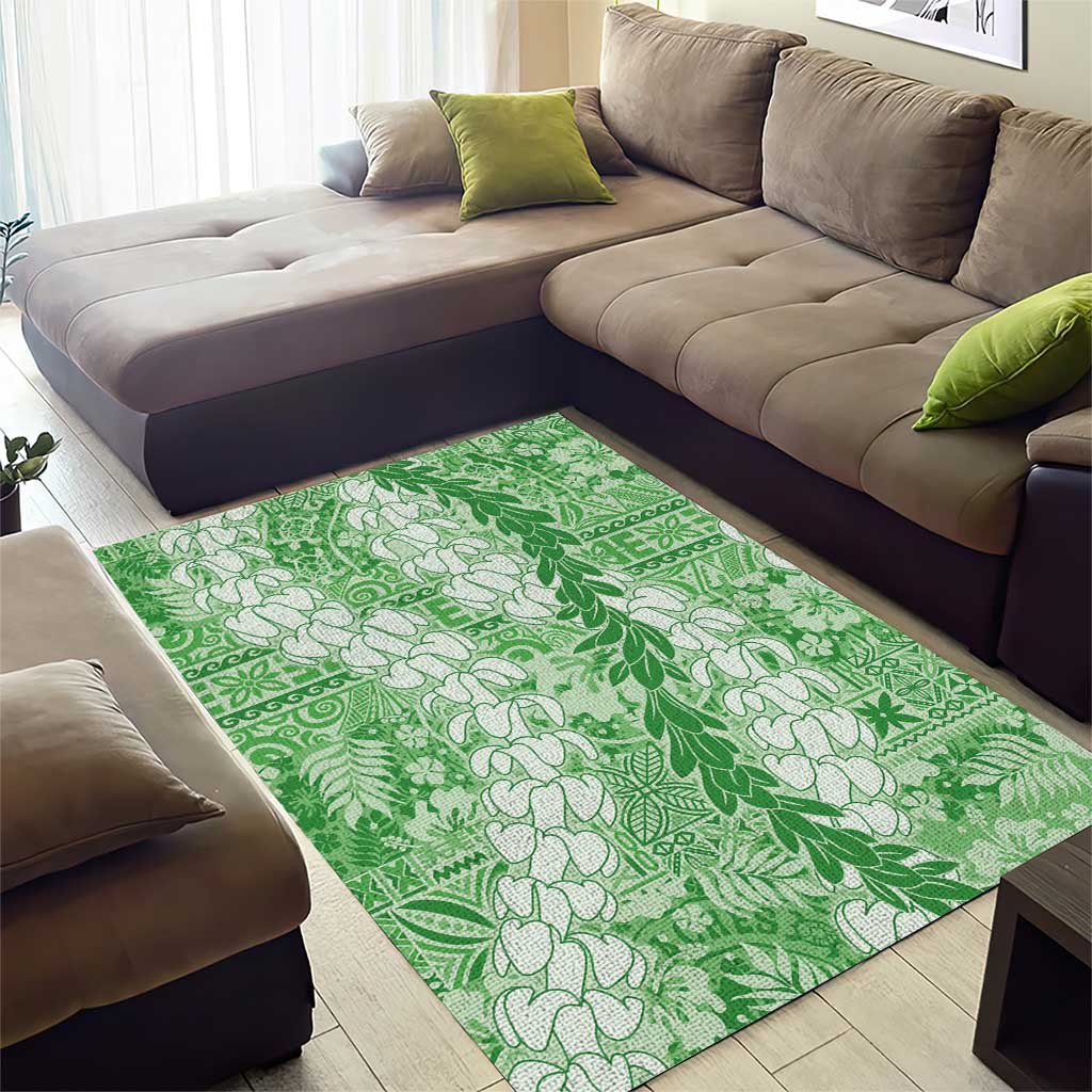 Green Puakenikeni and Maile Lei Area Rug Hawaiian Style Tribal Tapa Double Strand Lei LT9 - Polynesian Pride