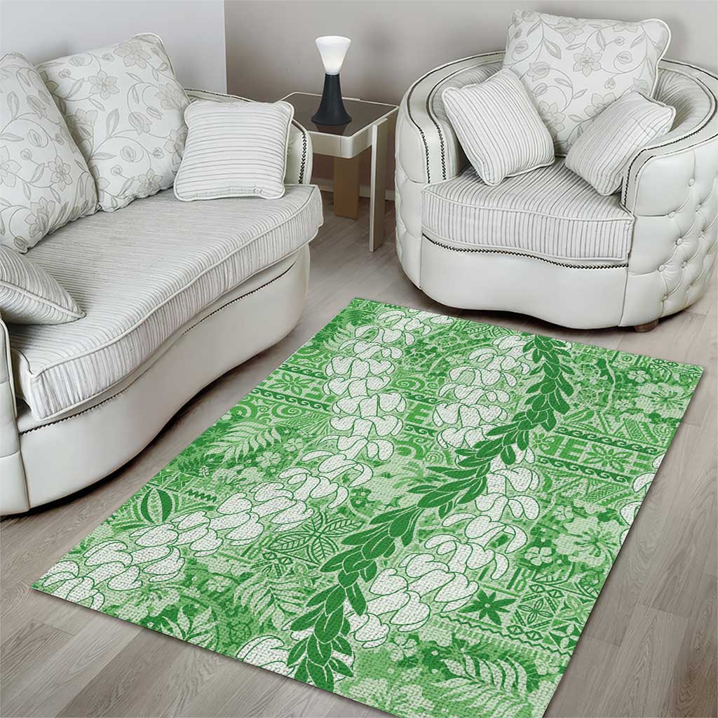 Green Puakenikeni and Maile Lei Area Rug Hawaiian Style Tribal Tapa Double Strand Lei LT9 - Polynesian Pride