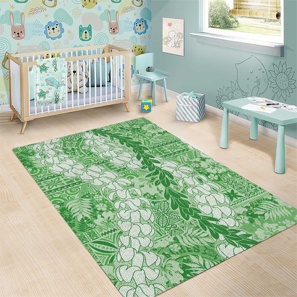 Green Puakenikeni and Maile Lei Area Rug Hawaiian Style Tribal Tapa Double Strand Lei LT9 - Polynesian Pride