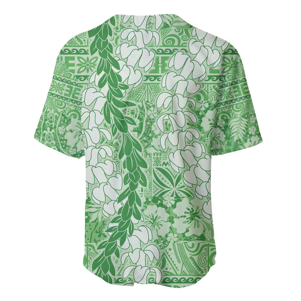 Green Puakenikeni and Maile Lei Baseball Jersey Hawaiian Style Tribal Tapa Double Strand Lei LT9 - Polynesian Pride